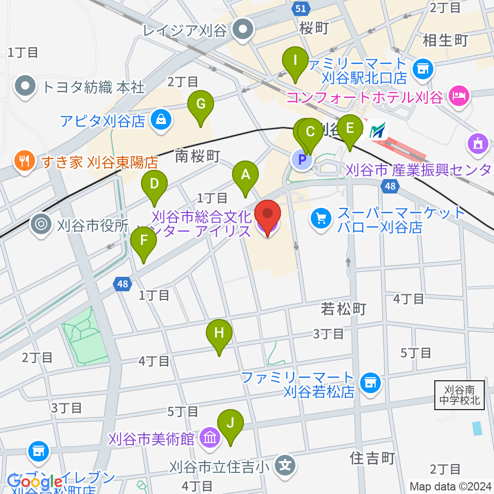 刈谷市総合文化センター アイリス周辺のカフェ一覧地図