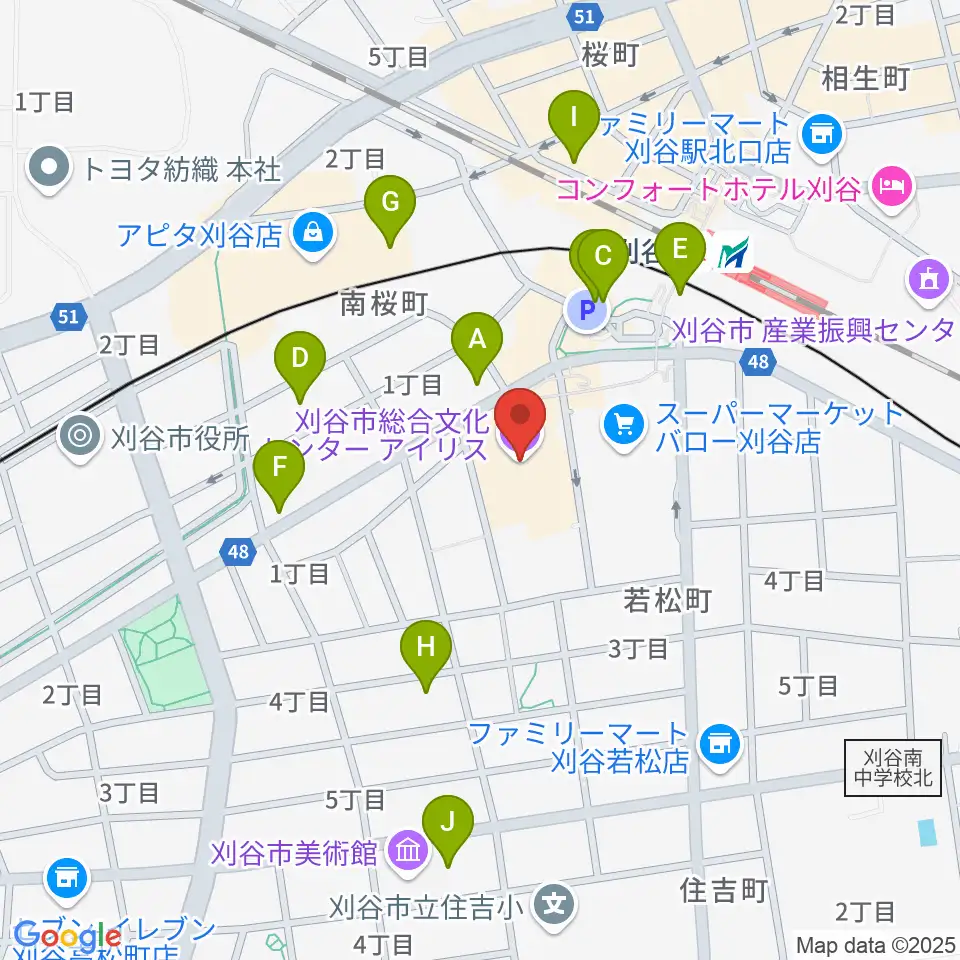 刈谷市総合文化センター アイリス周辺のカフェ一覧地図