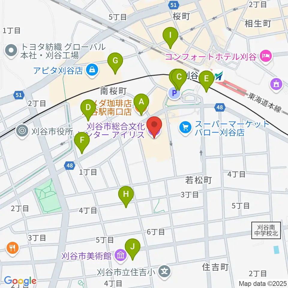 刈谷市総合文化センター アイリス周辺のカフェ一覧地図