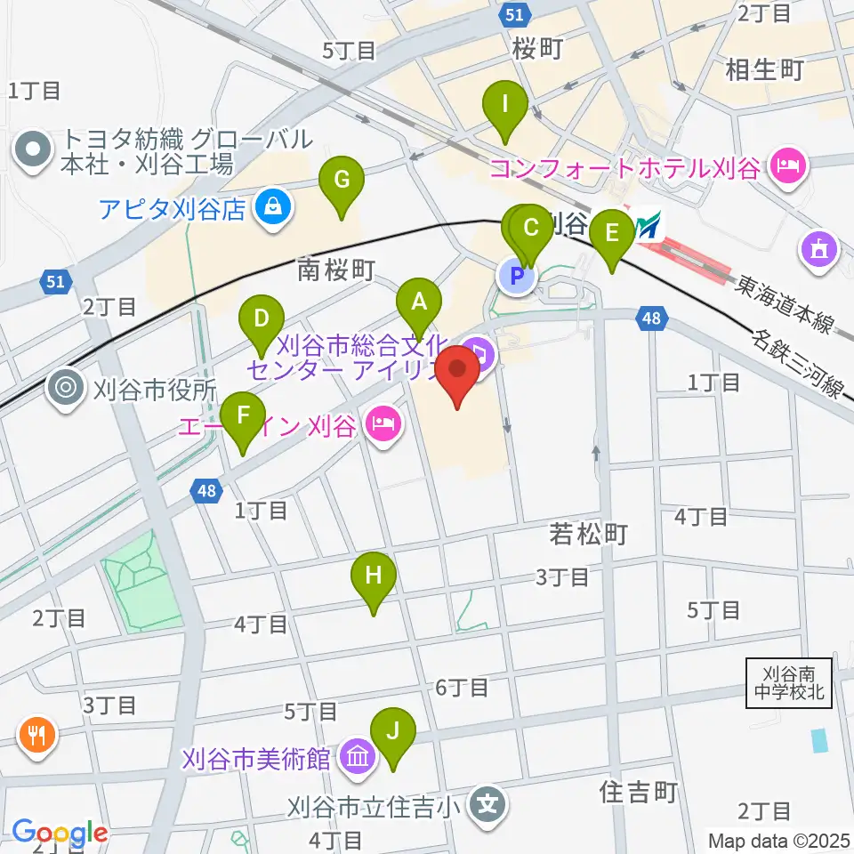 刈谷市総合文化センター アイリス周辺のカフェ一覧地図