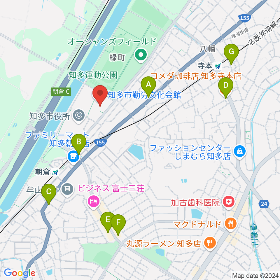 知多市勤労文化会館周辺のカフェ一覧地図