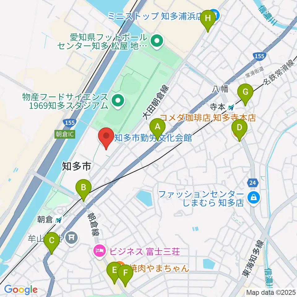 知多市勤労文化会館周辺のカフェ一覧地図