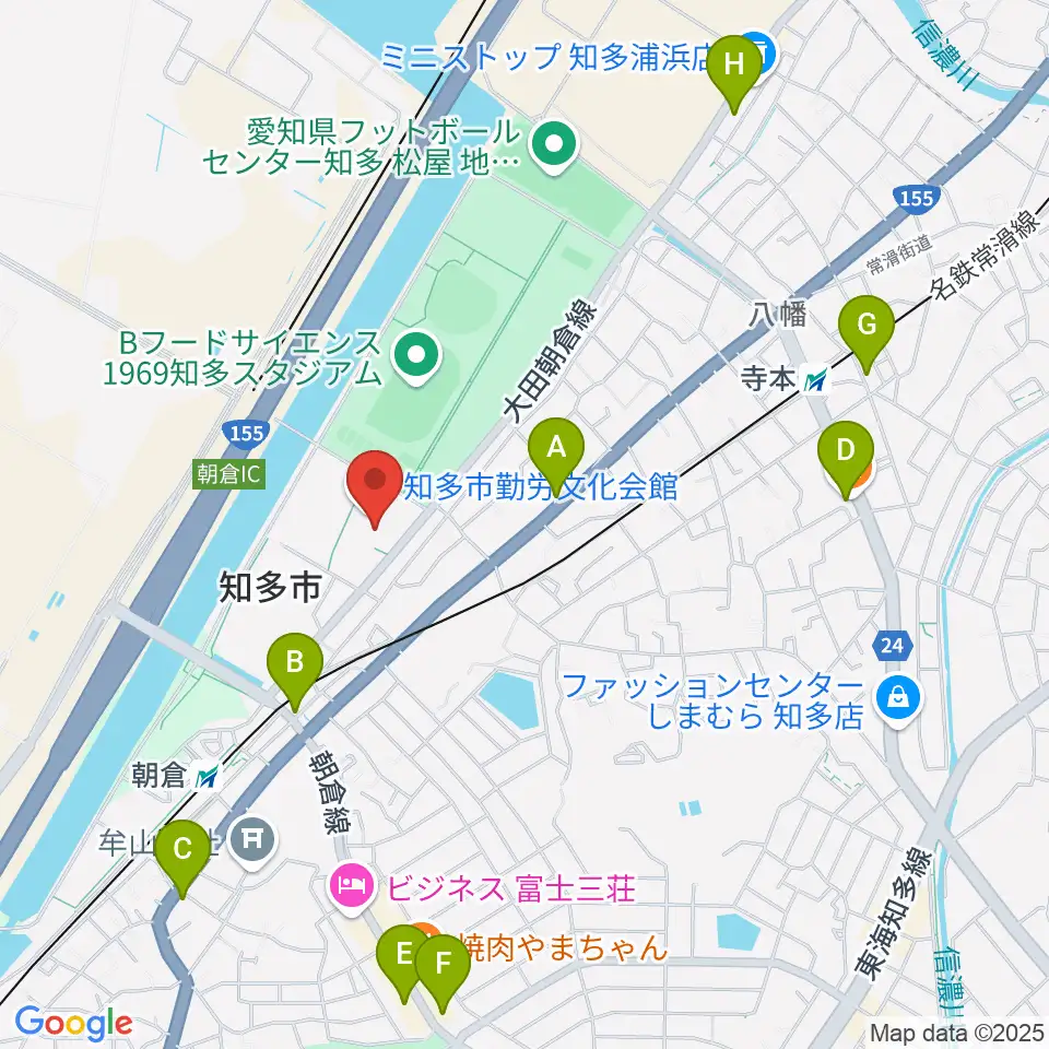知多市勤労文化会館周辺のカフェ一覧地図
