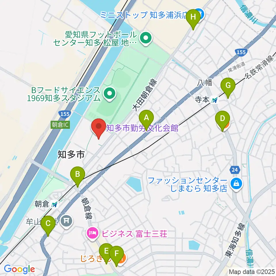 知多市勤労文化会館周辺のカフェ一覧地図