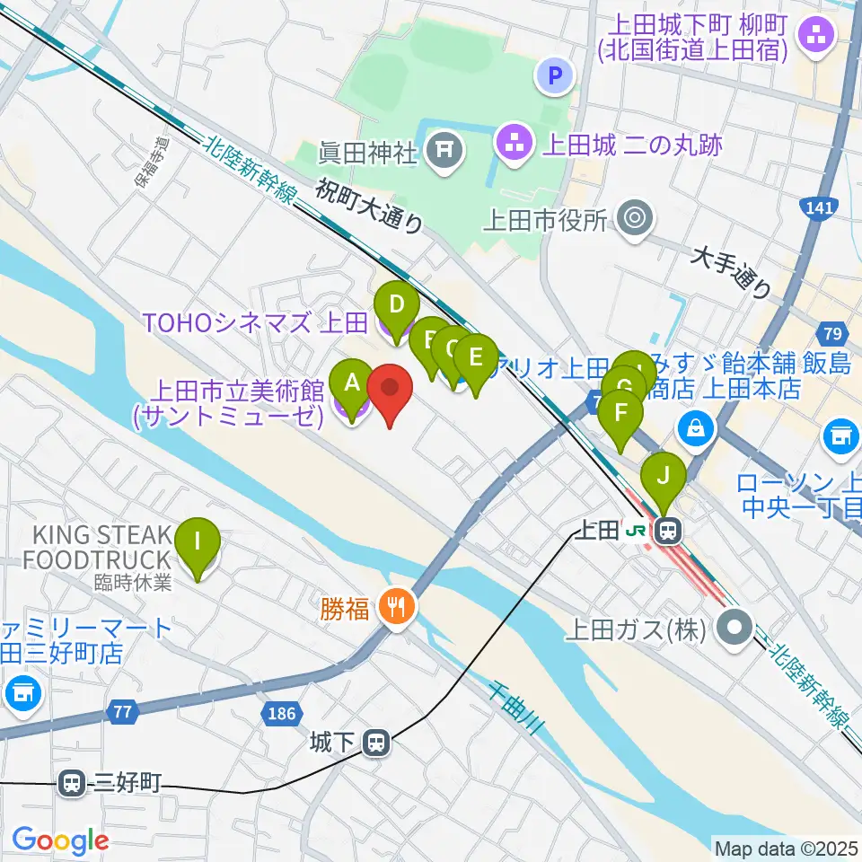 サントミューゼ 上田市交流文化芸術センター周辺のカフェ一覧地図
