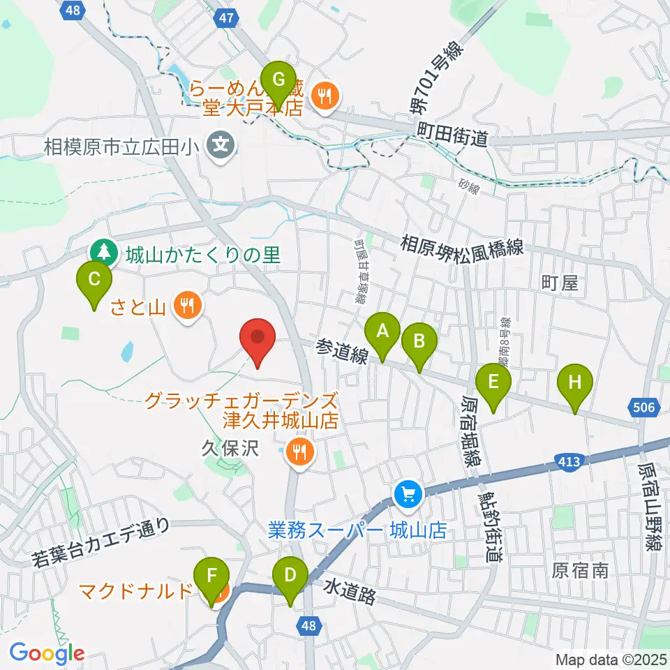 もみじホール城山周辺のカフェ一覧地図