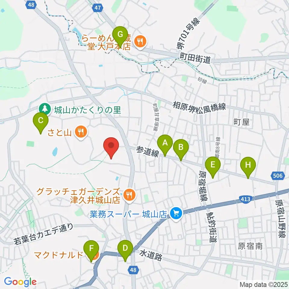 もみじホール城山周辺のカフェ一覧地図