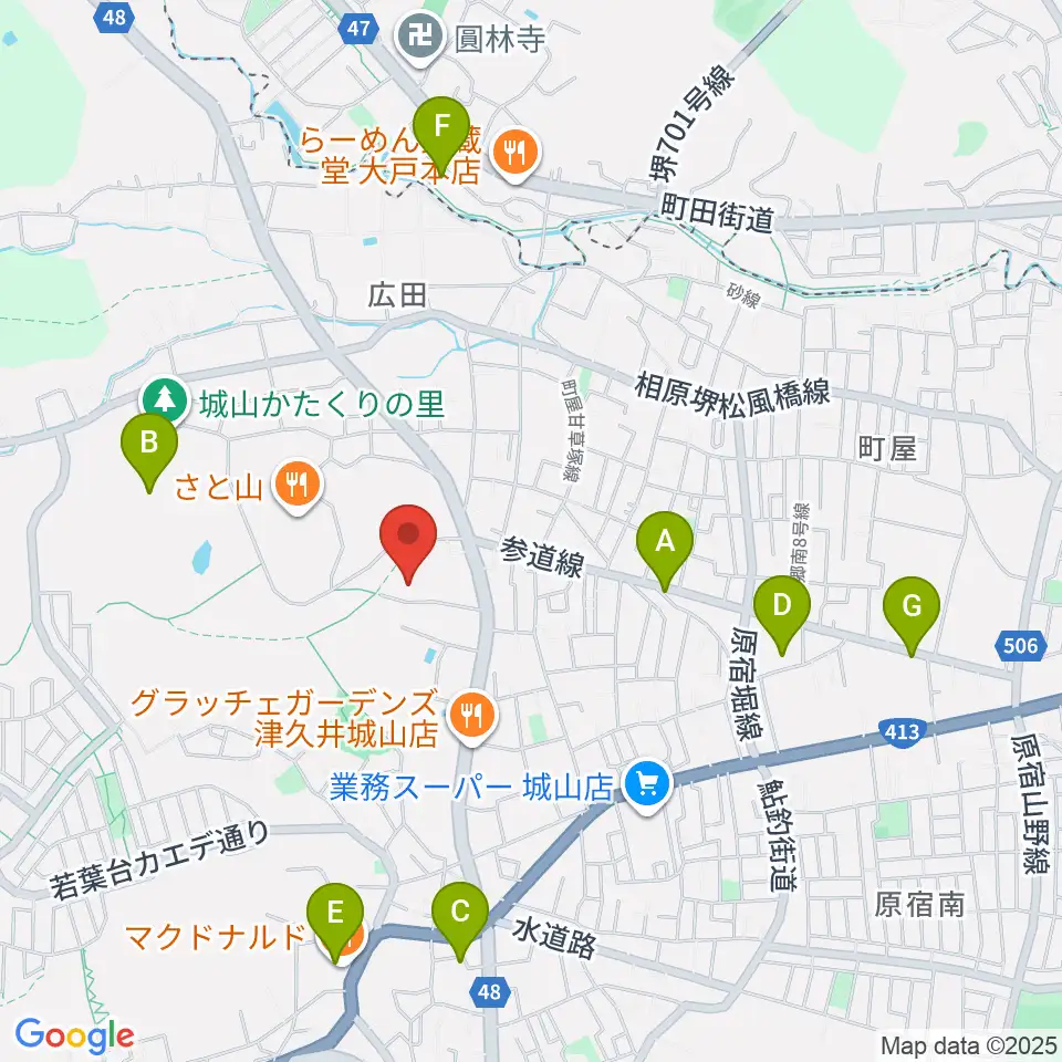 もみじホール城山周辺のカフェ一覧地図