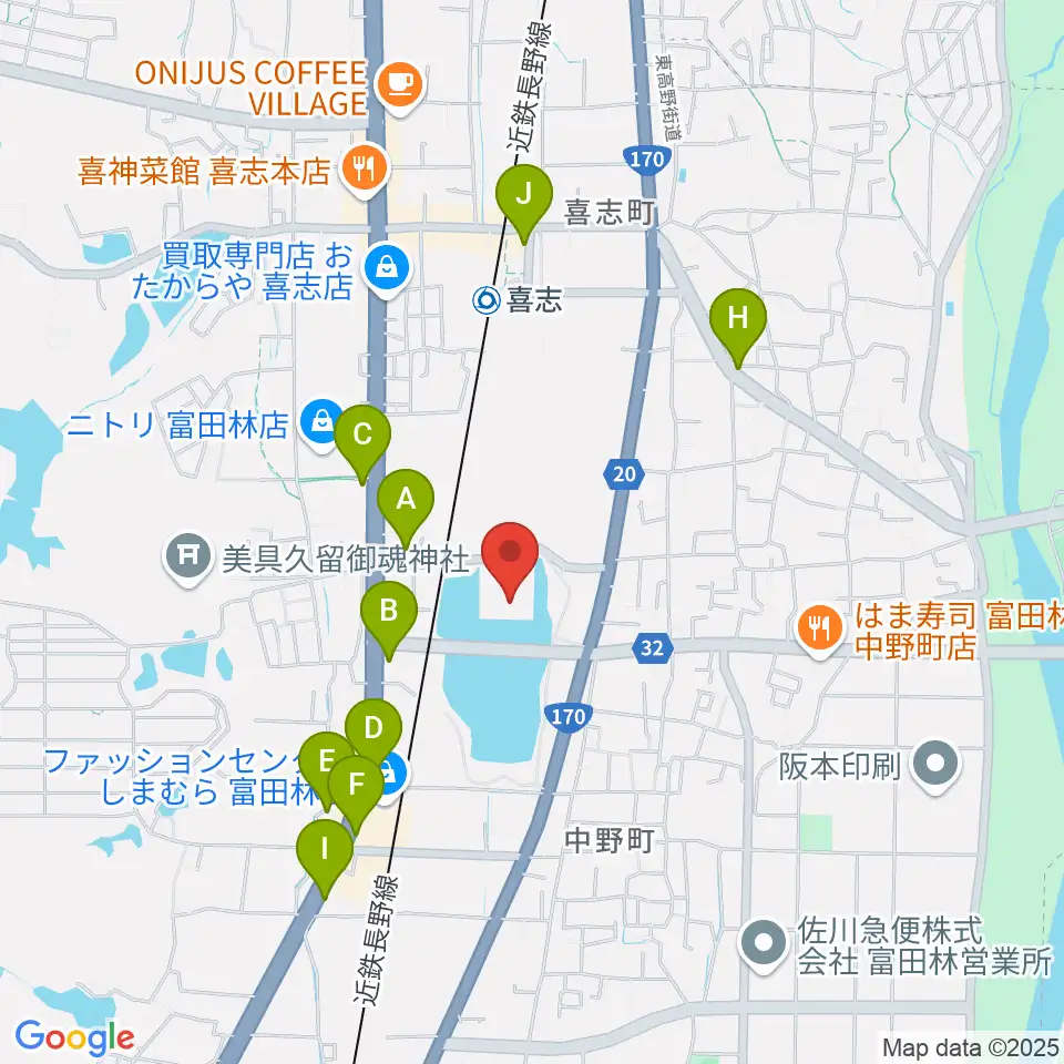 富田林市市民会館レインボーホール周辺のカフェ一覧地図