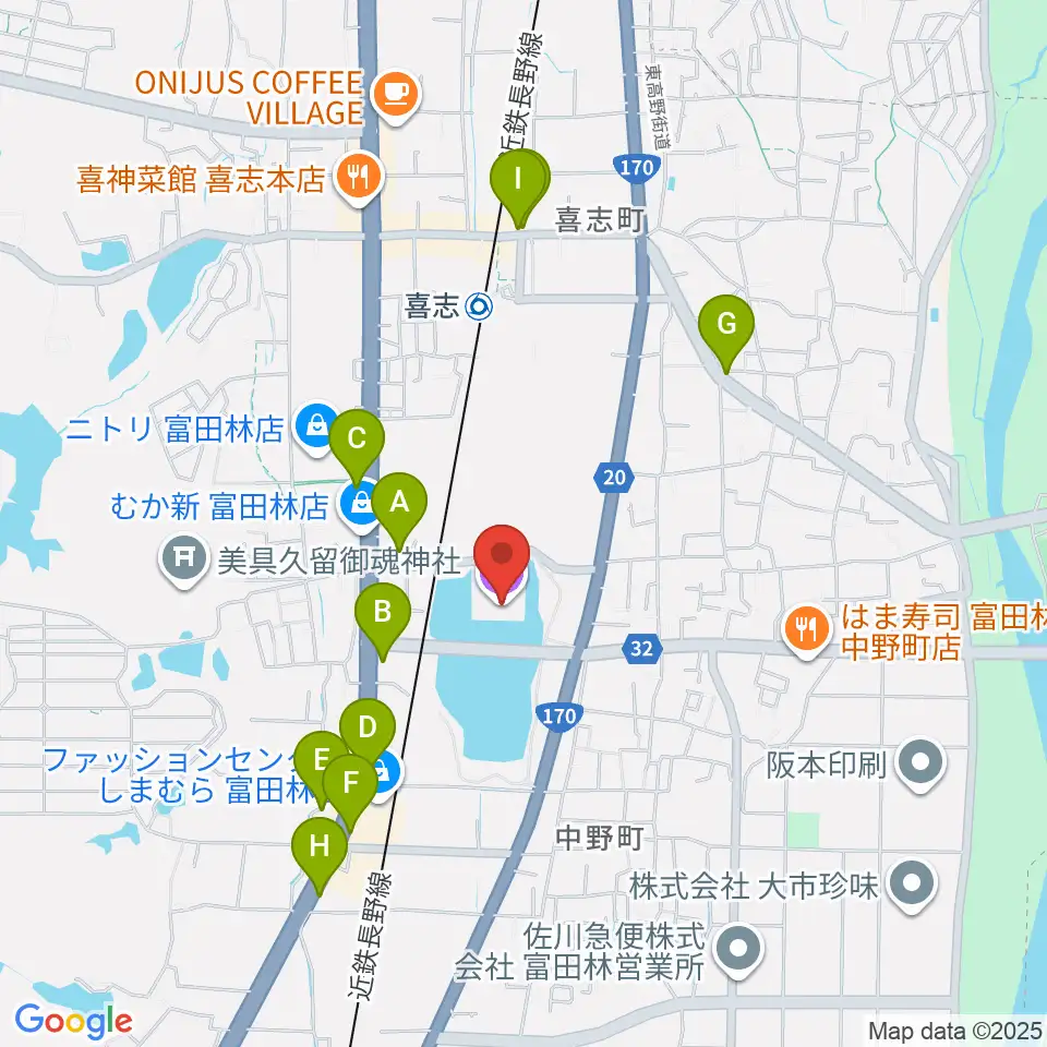 富田林市市民会館レインボーホール周辺のカフェ一覧地図