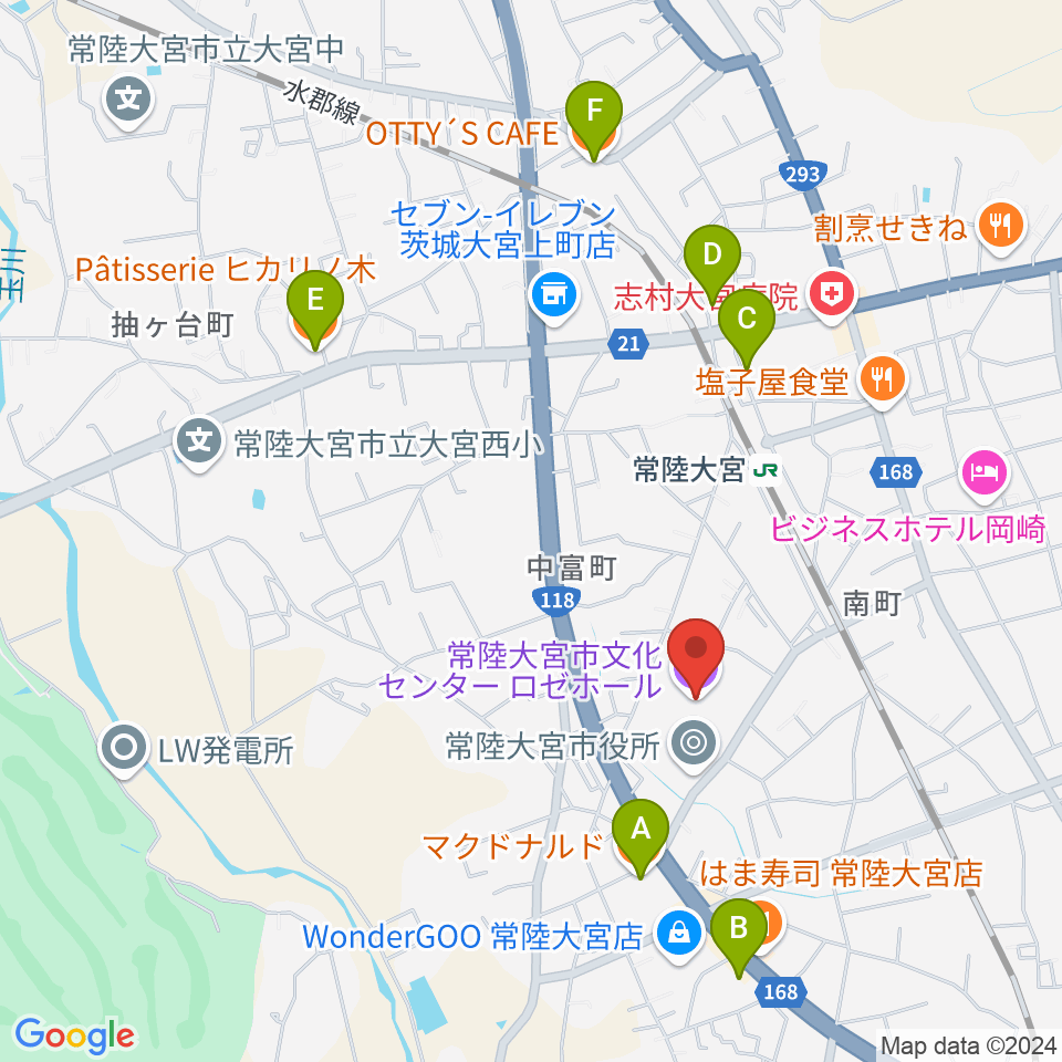 常陸大宮市文化センター ロゼホール周辺のカフェ一覧地図