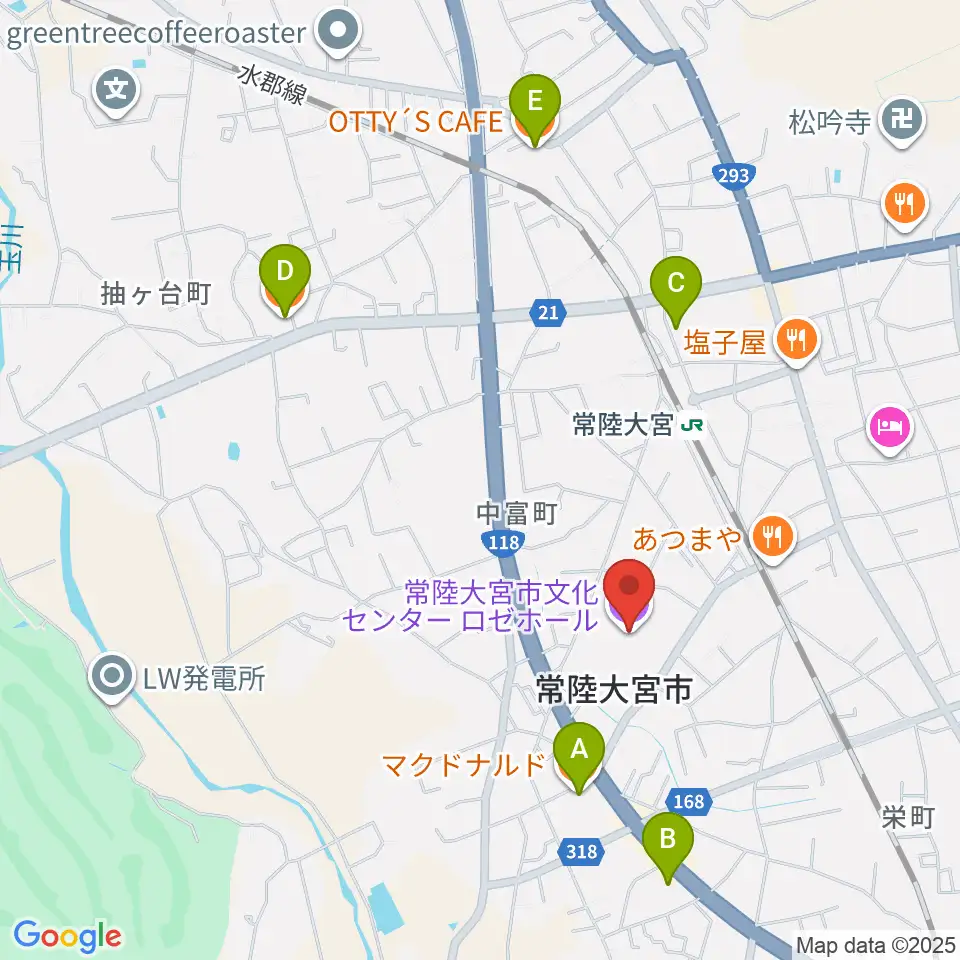 常陸大宮市文化センター ロゼホール周辺のカフェ一覧地図