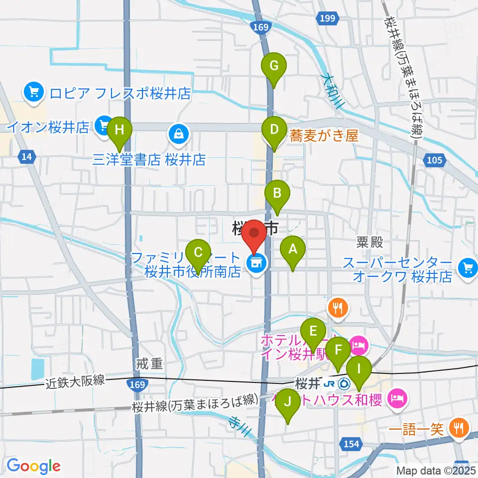 桜井市民会館周辺のカフェ一覧地図