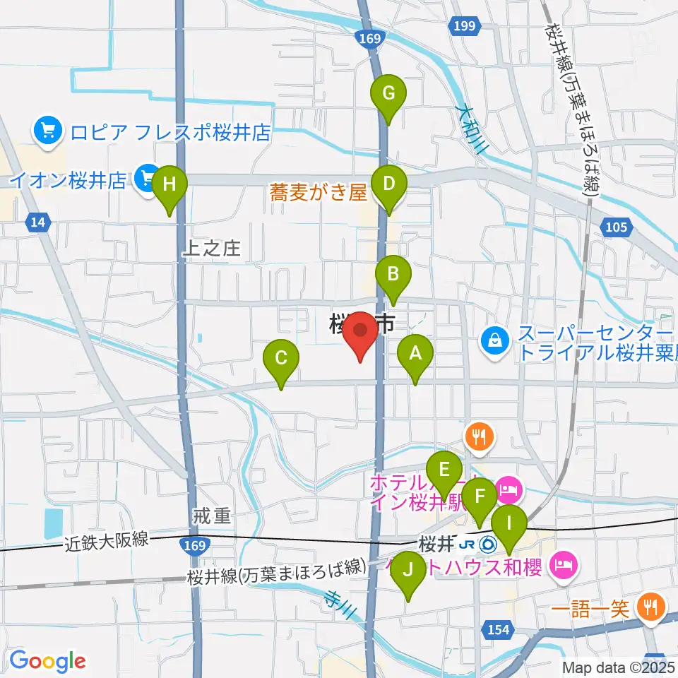 桜井市民会館周辺のカフェ一覧地図