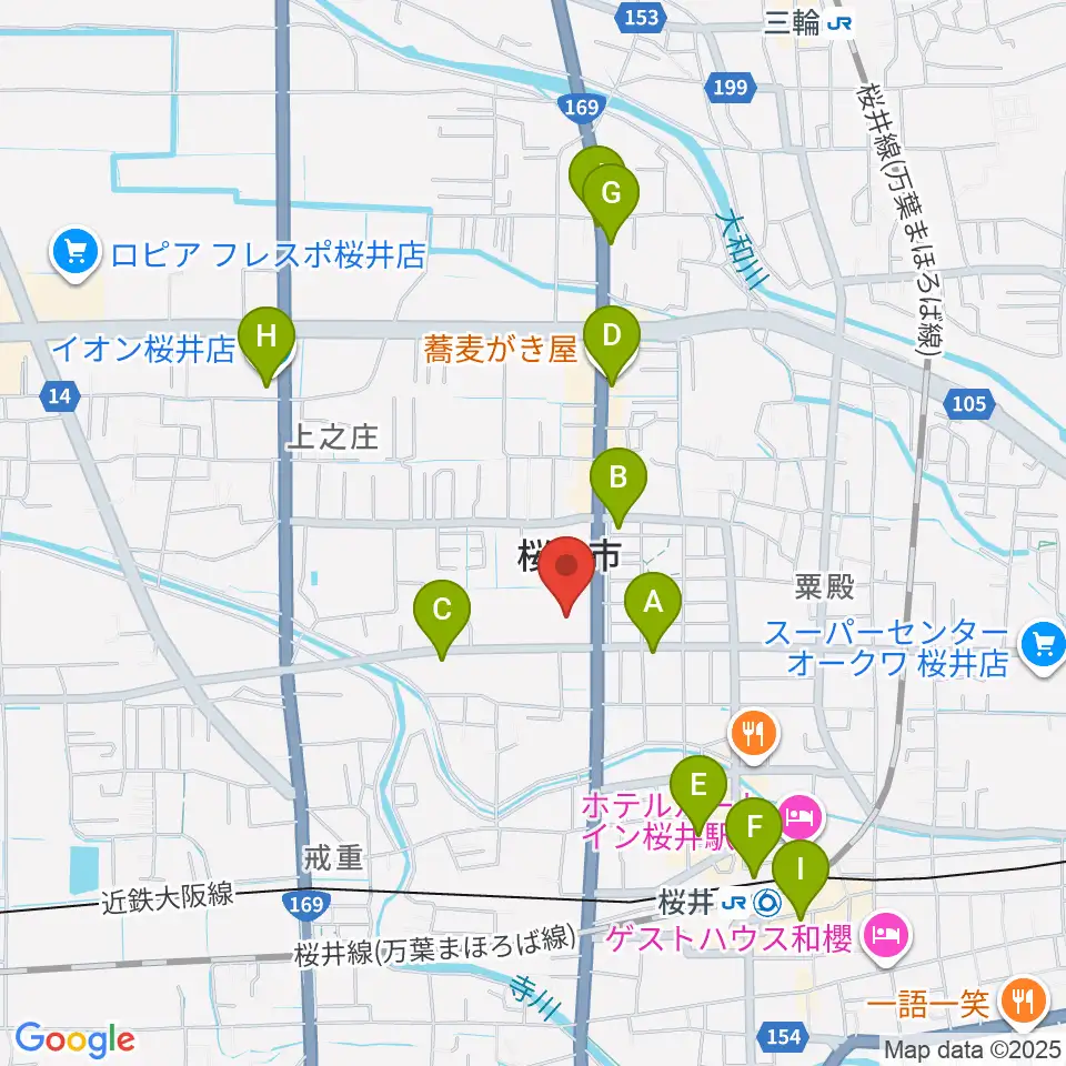 桜井市民会館周辺のカフェ一覧地図
