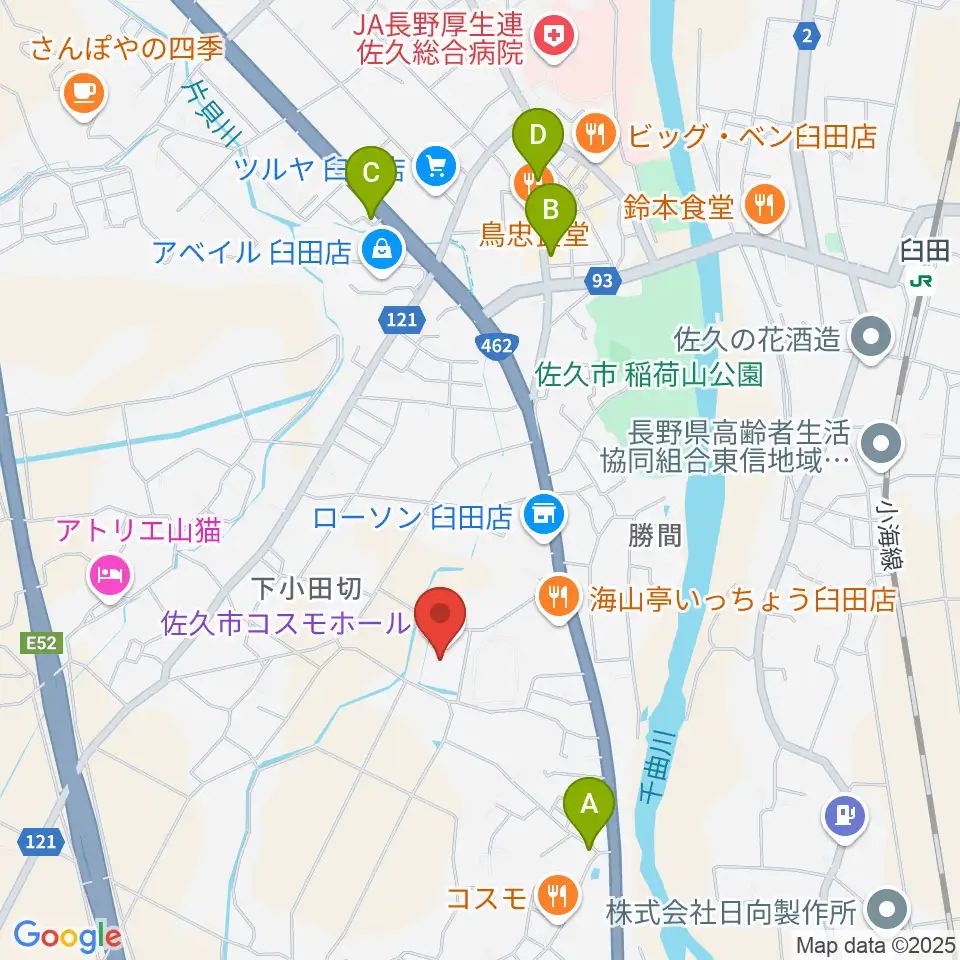 佐久市コスモホール周辺のカフェ一覧地図