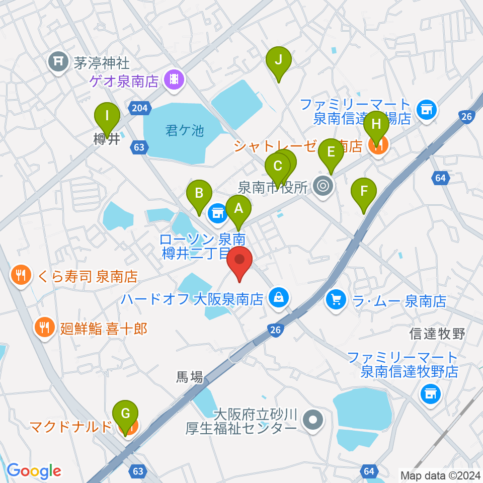 泉南市立文化ホール周辺のカフェ一覧地図