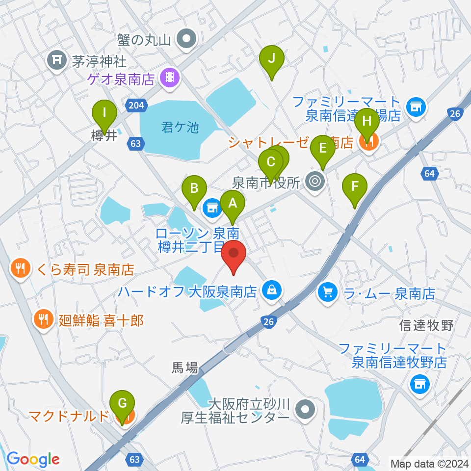 泉南市立文化ホール周辺のカフェ一覧地図