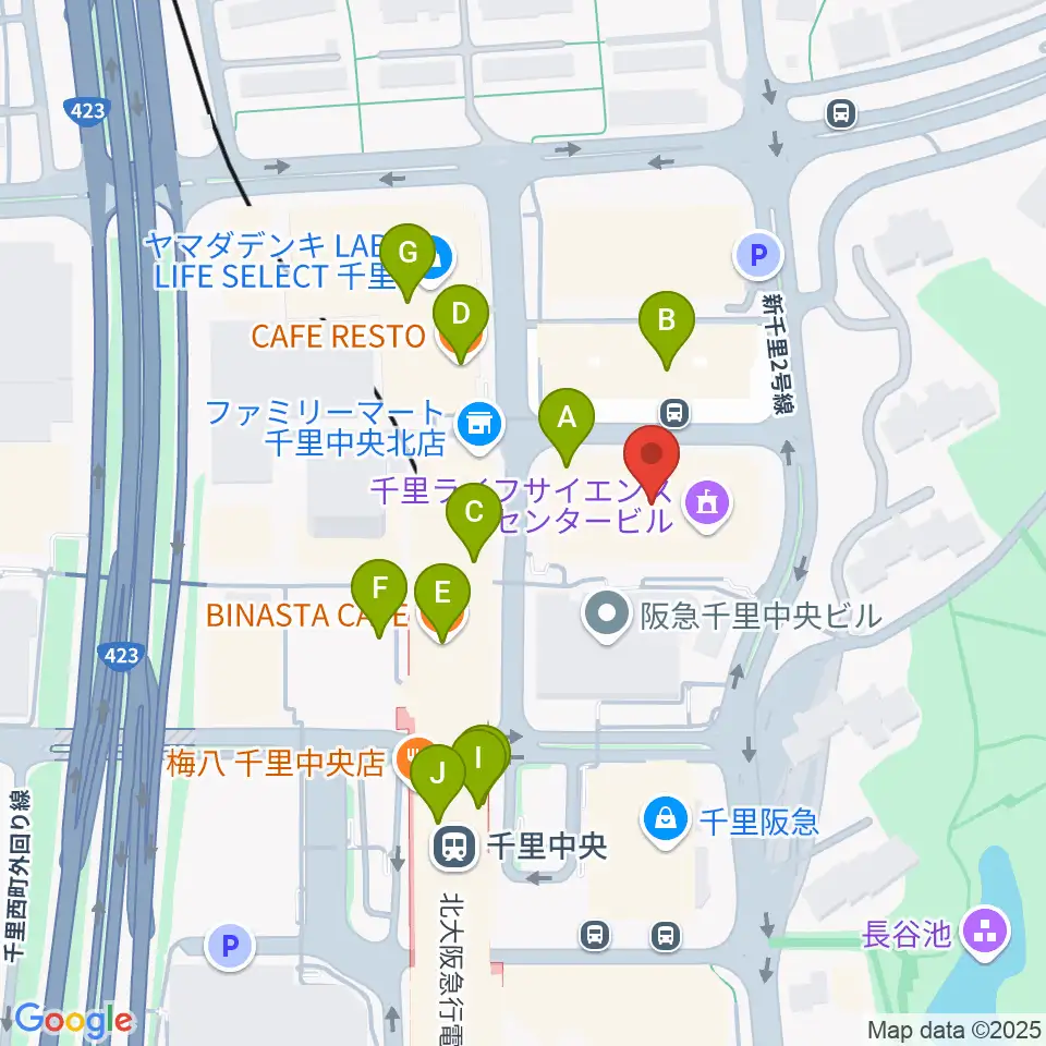 千里ライフサイエンスセンター周辺のカフェ一覧地図