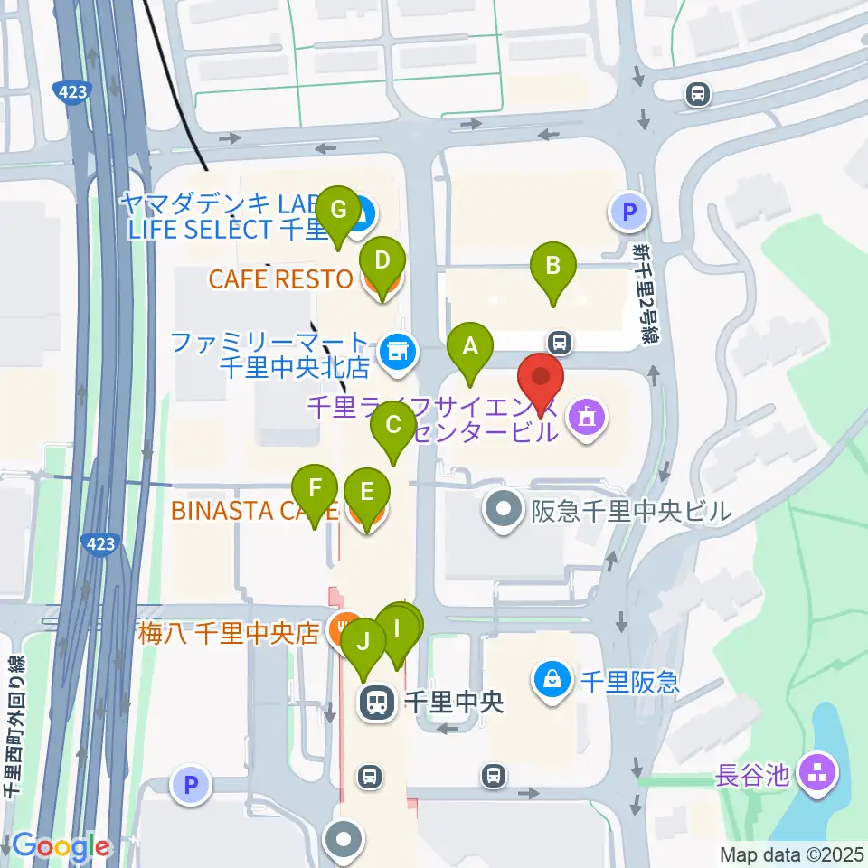 千里ライフサイエンスセンター周辺のカフェ一覧地図