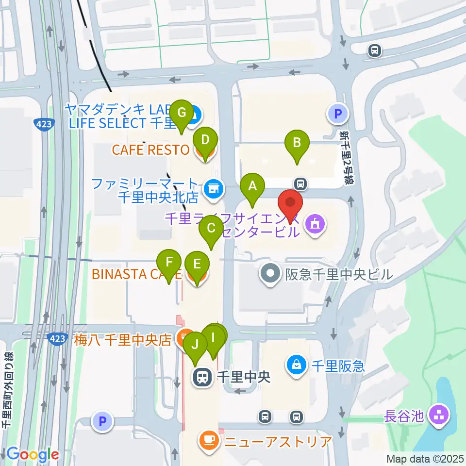 千里ライフサイエンスセンター周辺のカフェ一覧地図