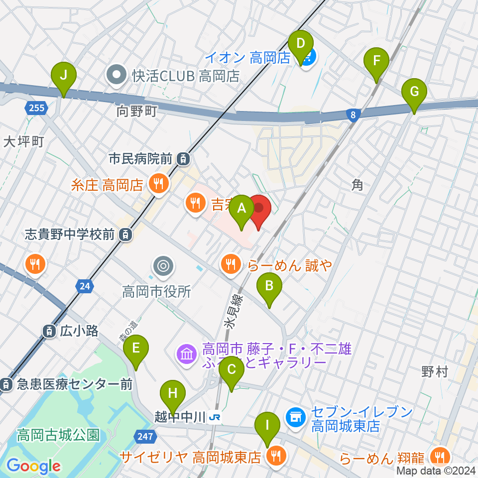 高岡市文化芸能館周辺のカフェ一覧地図