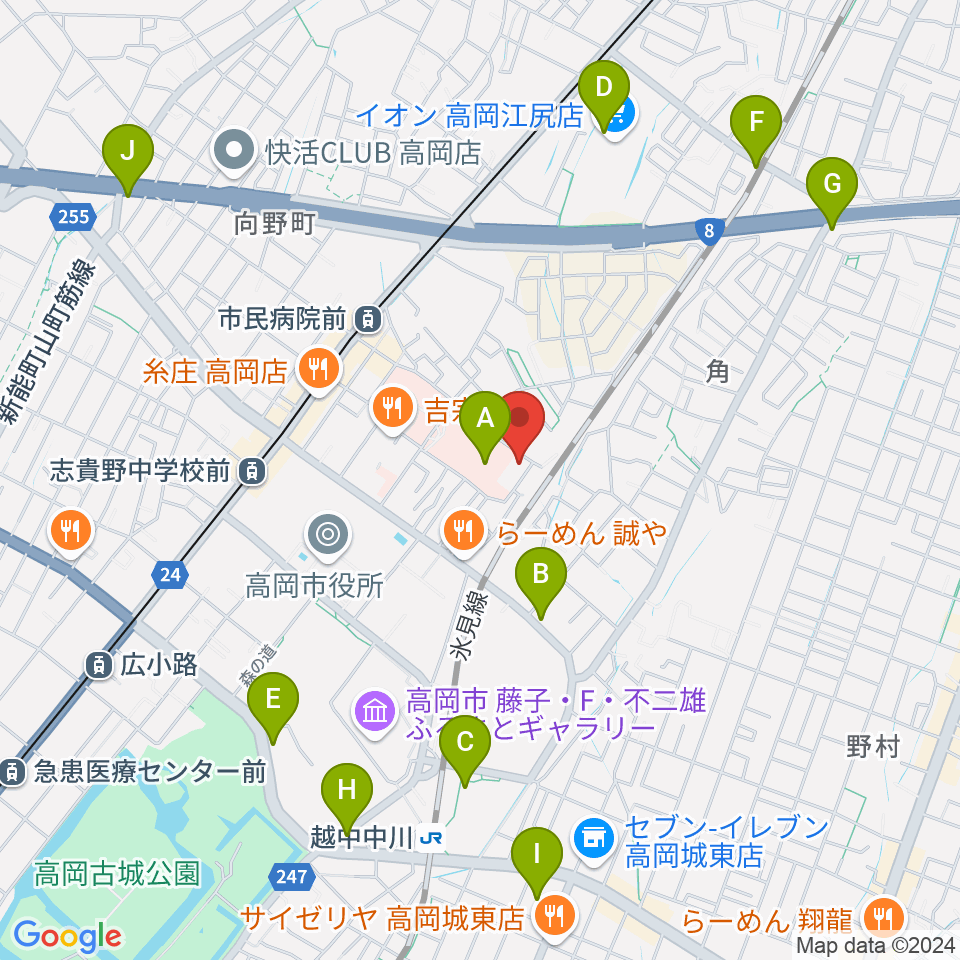 高岡市文化芸能館周辺のカフェ一覧地図