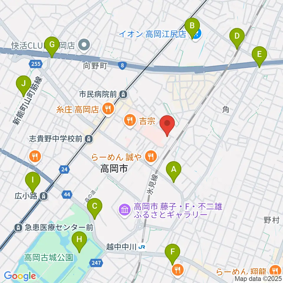高岡市文化芸能館周辺のカフェ一覧地図