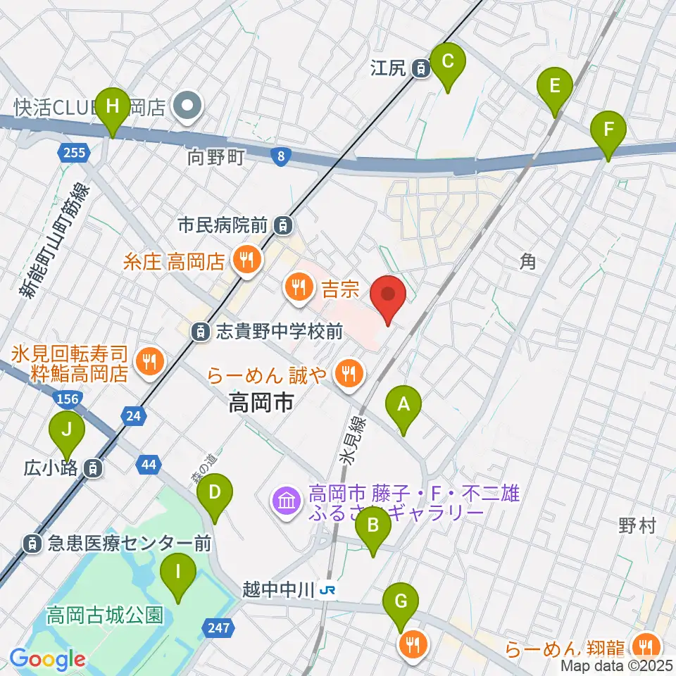 高岡市文化芸能館周辺のカフェ一覧地図