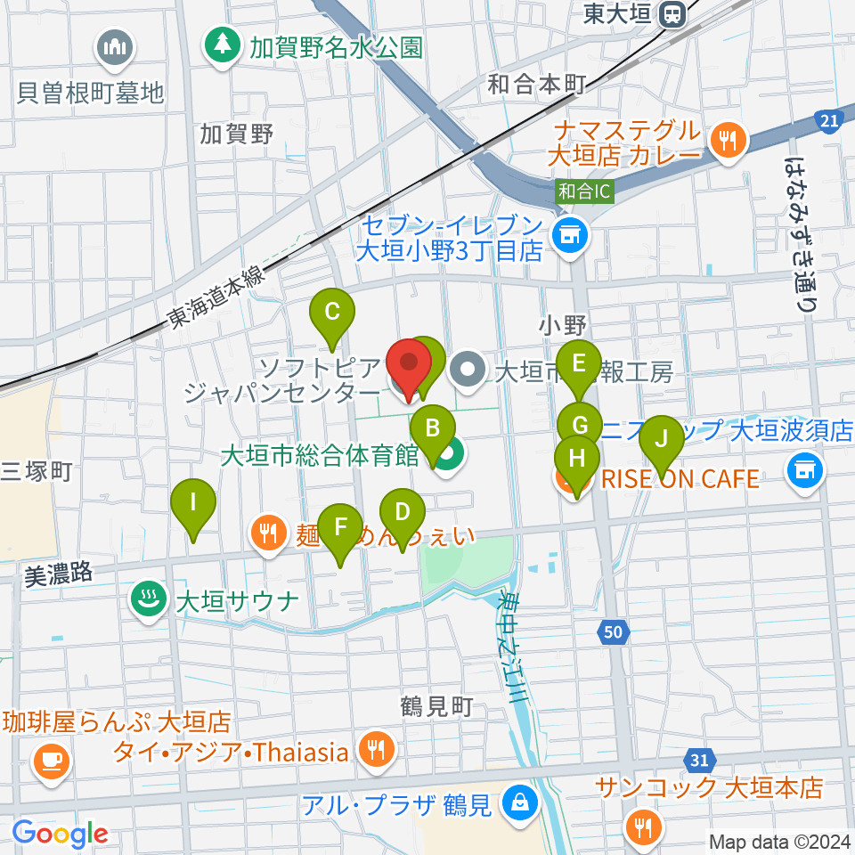 ソフトピアジャパンセンター周辺のカフェ一覧地図