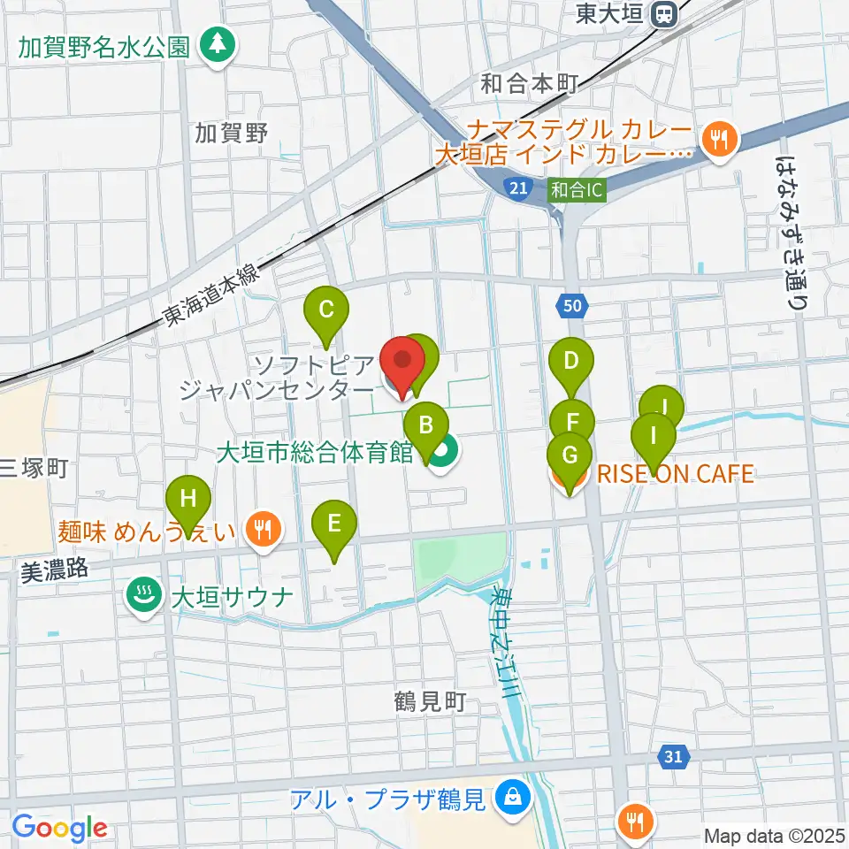 ソフトピアジャパンセンター周辺のカフェ一覧地図