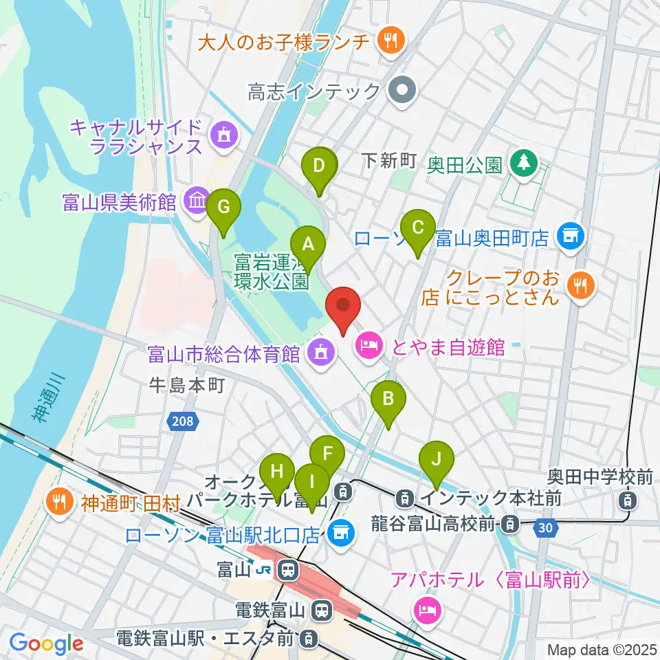 富山県民共生センター サンフォルテ周辺のカフェ一覧地図