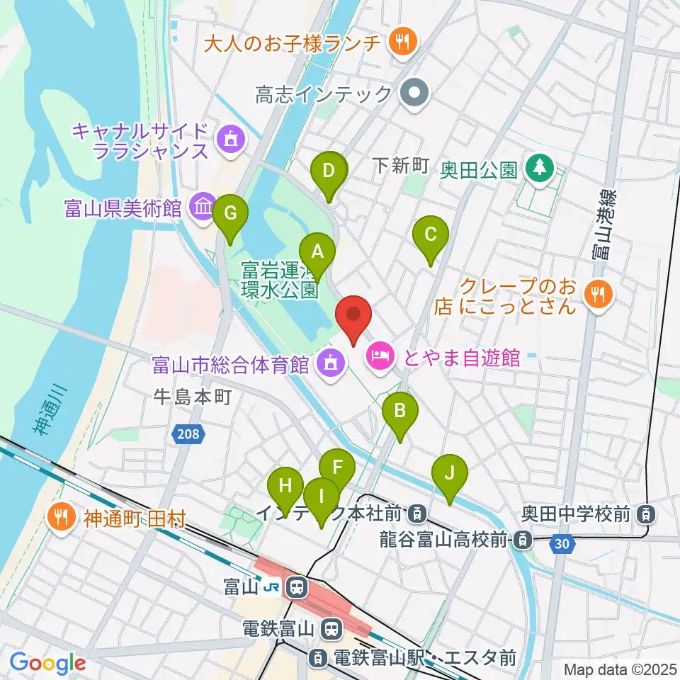 富山県民共生センター サンフォルテ周辺のカフェ一覧地図