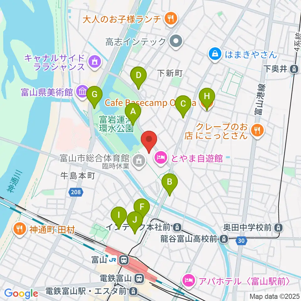 富山県民共生センター サンフォルテ周辺のカフェ一覧地図