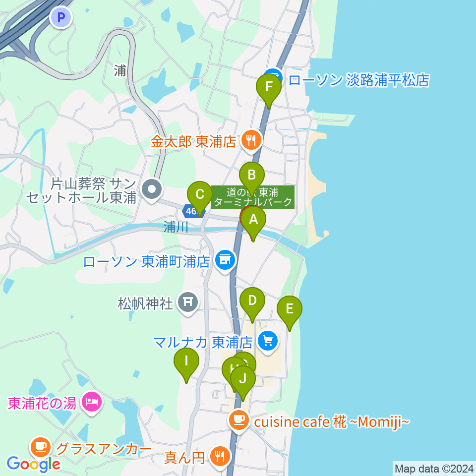 淡路市立サンシャインホール周辺のカフェ一覧地図