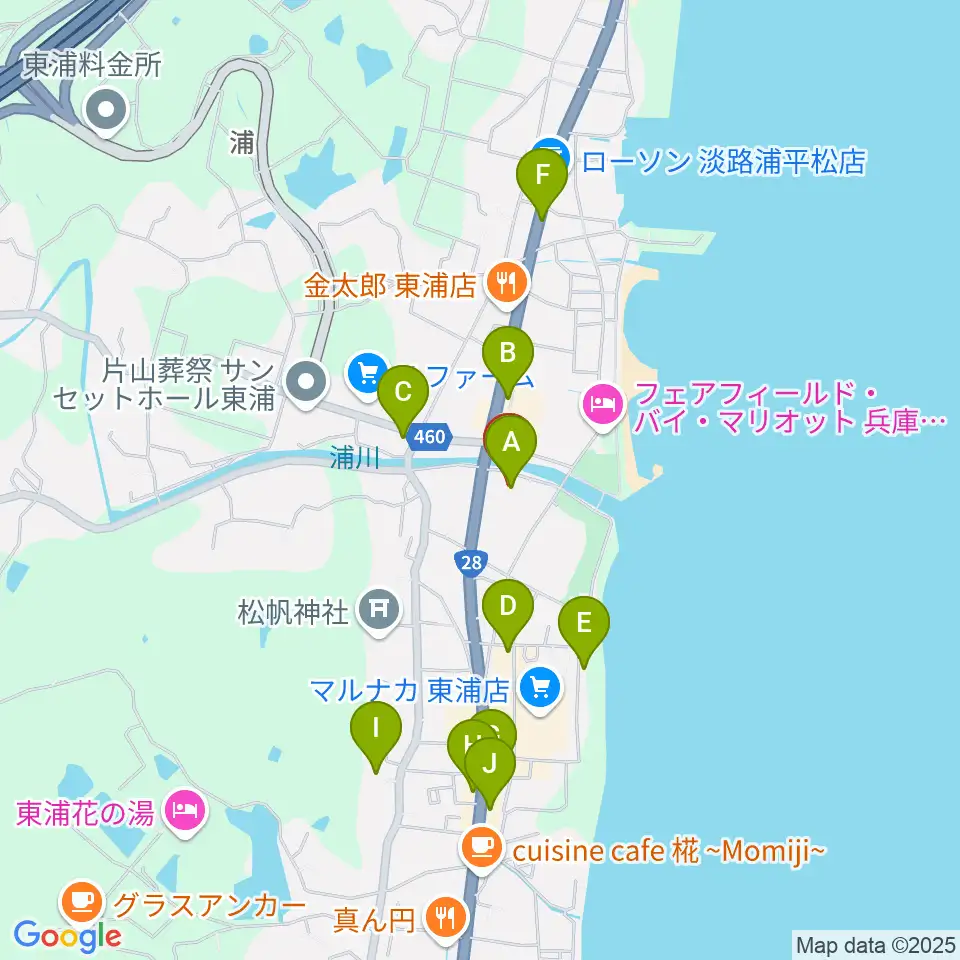 淡路市立サンシャインホール周辺のカフェ一覧地図