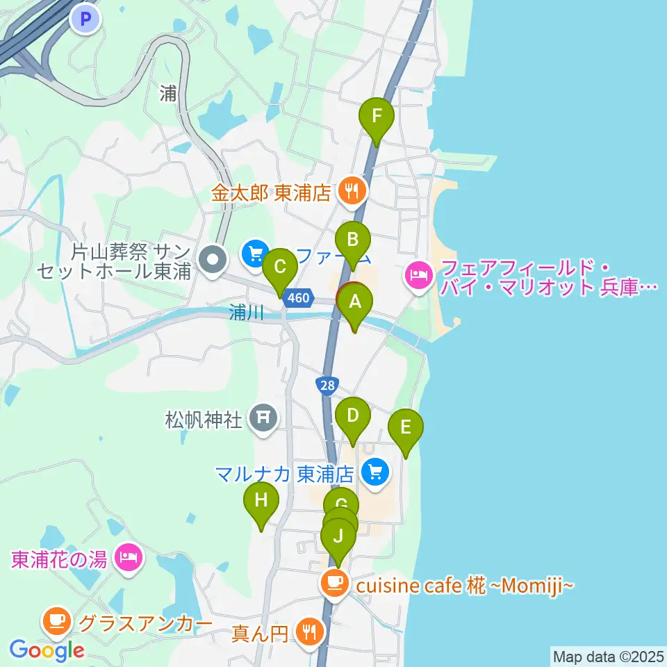 淡路市立サンシャインホール周辺のカフェ一覧地図