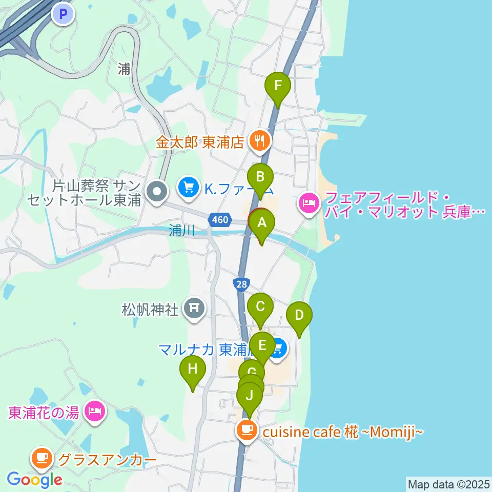淡路市立サンシャインホール周辺のカフェ一覧地図