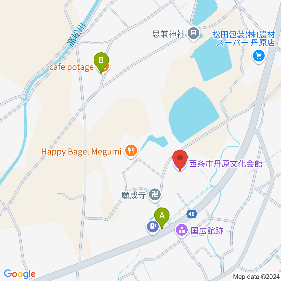 西条市丹原文化会館周辺のカフェ一覧地図