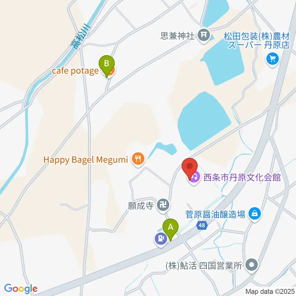 西条市丹原文化会館周辺のカフェ一覧地図