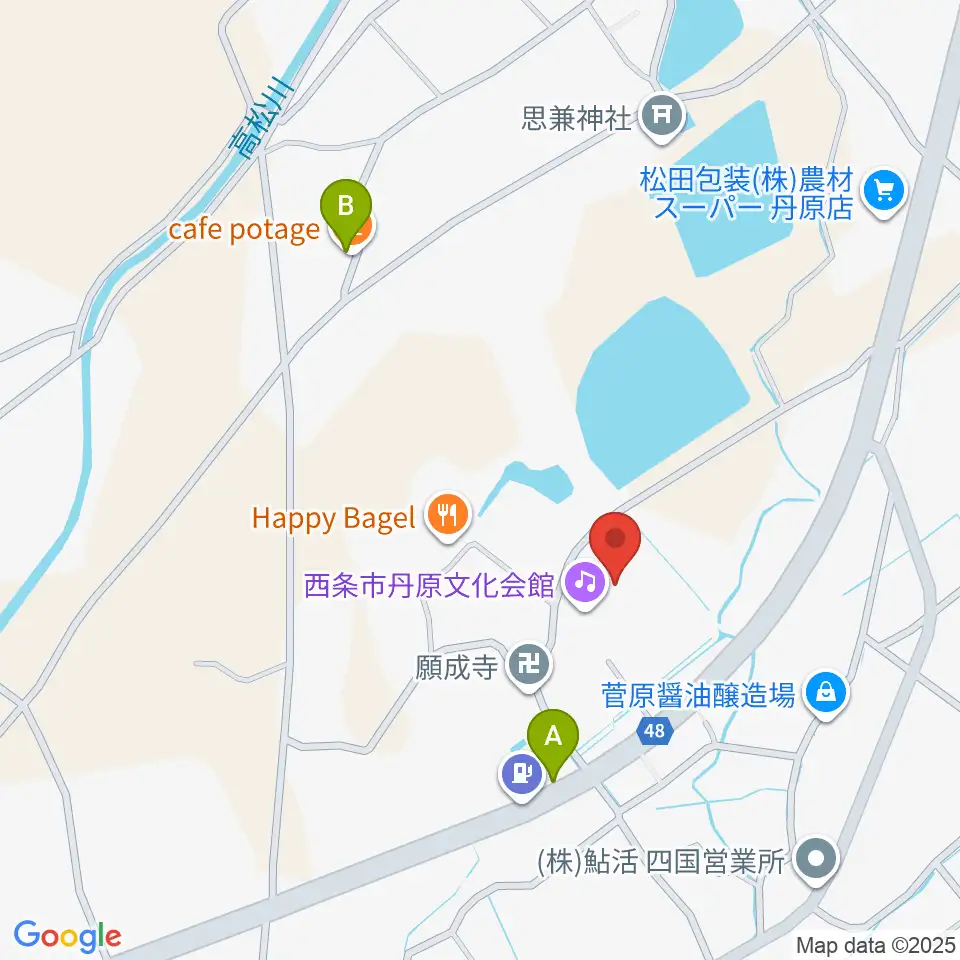 西条市丹原文化会館周辺のカフェ一覧地図