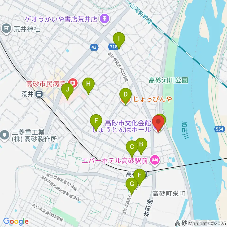 高砂市文化会館周辺のカフェ一覧地図