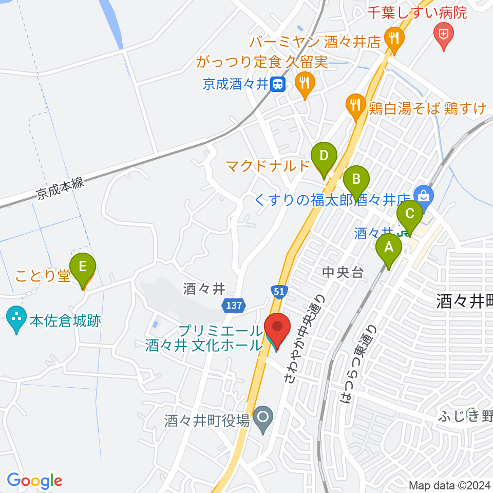 プリミエール酒々井周辺のカフェ一覧地図