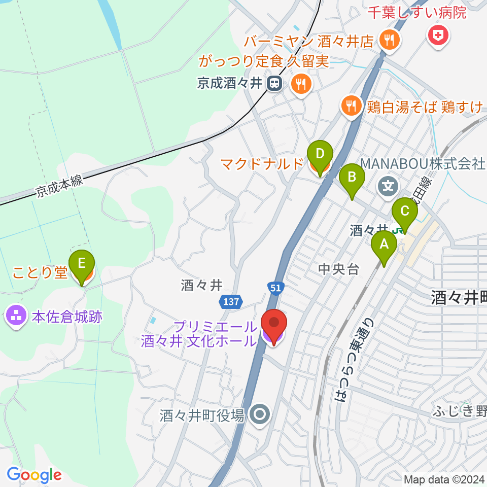 プリミエール酒々井周辺のカフェ一覧地図