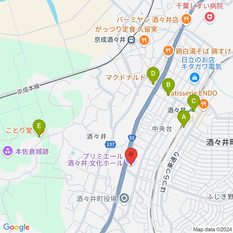 プリミエール酒々井周辺のカフェ一覧地図