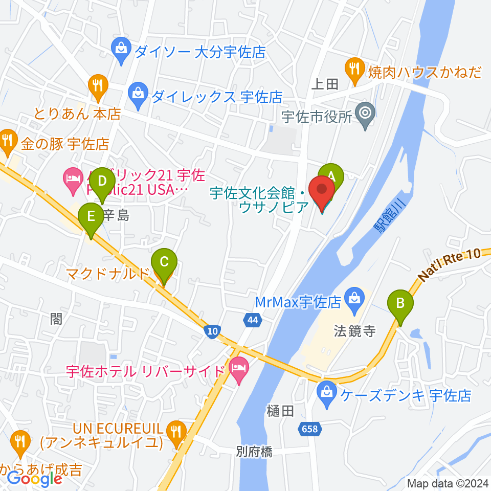 宇佐文化会館・ウサノピア周辺のカフェ一覧地図