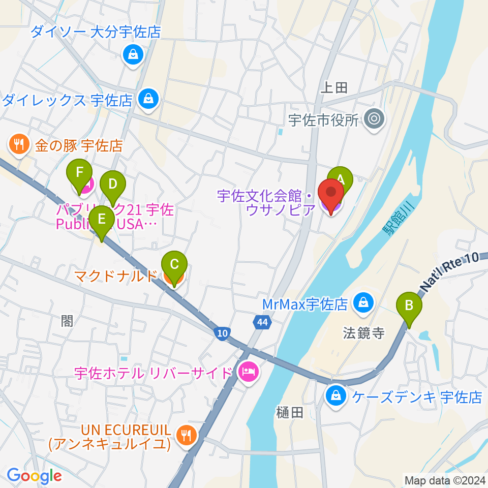 宇佐文化会館・ウサノピア周辺のカフェ一覧地図