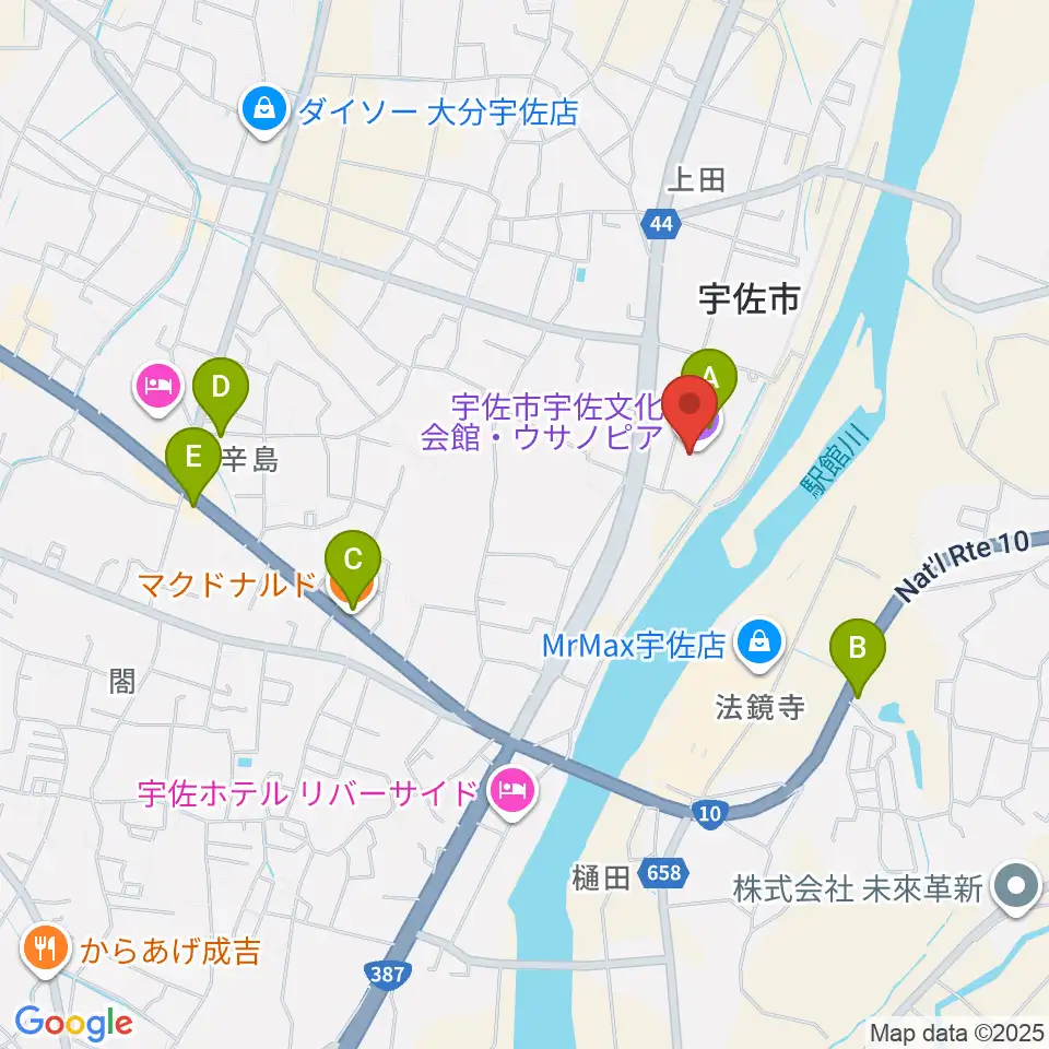 宇佐文化会館・ウサノピア周辺のカフェ一覧地図