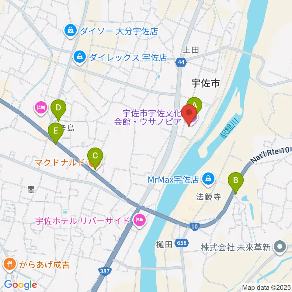 宇佐文化会館・ウサノピア周辺のカフェ一覧地図