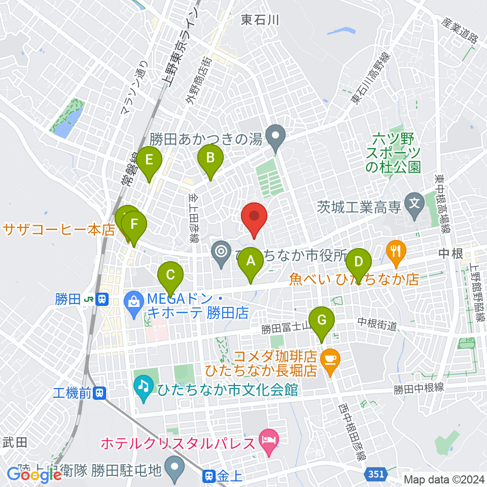 ワークプラザ勝田周辺のカフェ一覧地図